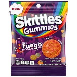 Skittles Fuego Gummies Spicy Fruit 5.8oz Peg Bag 12ct